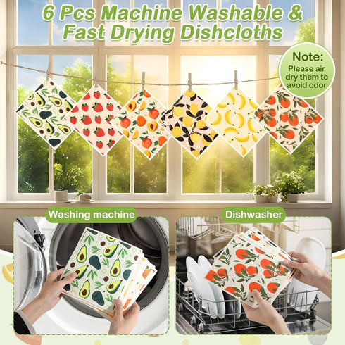 6-Pack Lucomb Swedish Dish Cloths for Kitchen | Super Absorbent Washable Cleaning Cloths Reusable Paper Towels|