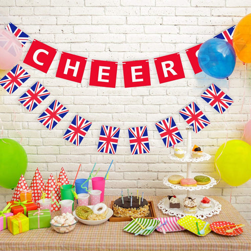 2 Pieces British Party Garland, Cheers British Banner Garland, UK Flag Pennant Banner for Hanging Decoration