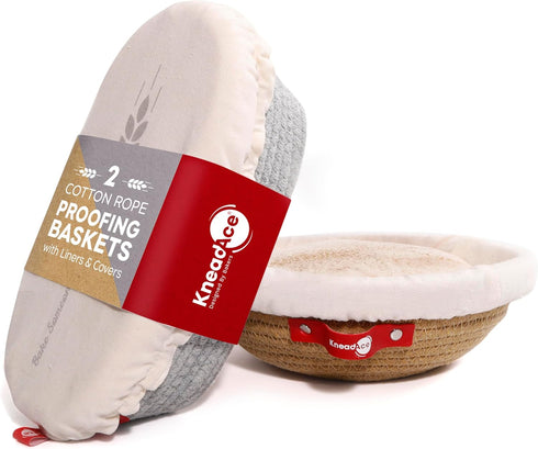 KneadAce Cotton Rope Banneton Bread Proofing Basket Set, Oval & Round Bread