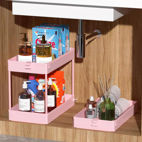 SPACEKEEPER Rolling Storage Cart, 3 Tier Bathroom Organizer, Mobile Shelving Unit for Office, Kitchen, Bathroom, Pink