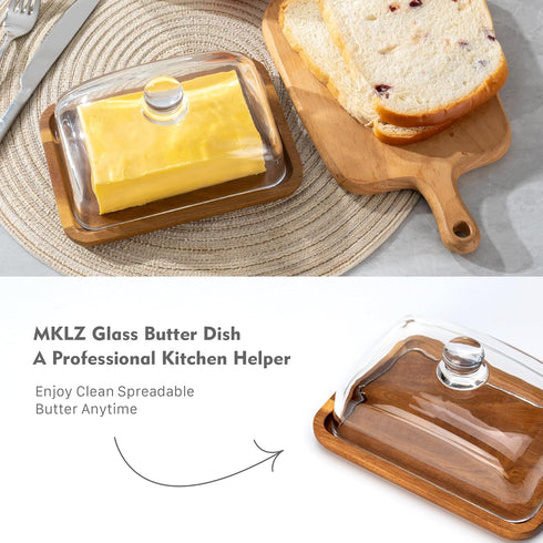 MKLZ Countertop, Glass Butter Dish with Lid, Clear Domed Cheese Dish with Handle, Large Butter Keeper Saver with Cover