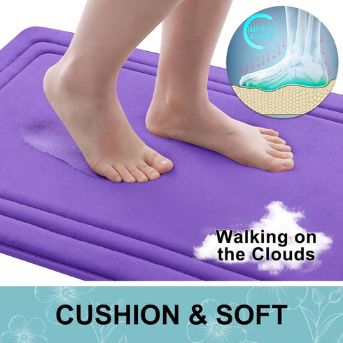 Grandaily Memory Foam Bath Mat Rug - 30x20 Ultra Soft Non-Slip Absorbent Bathroom Rug for Shower, Purple