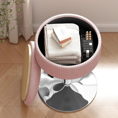 360 ACEQLYT Vanity Stool with Storage, High-Density Non-Sagging Foam Makeup Chair, Height Adjustable Swivel Ottoman