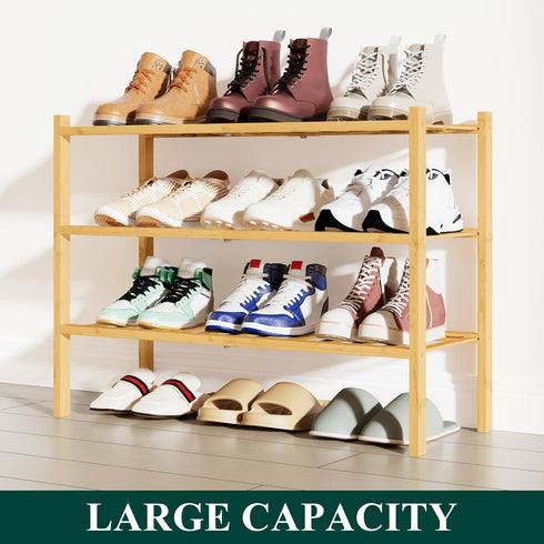 3 Closet, Smiry Shoe Rack, Tier Bamboo Shoe Organizer, Stackable Free Standing Wooden Shoe Storage Shelf for Entryway