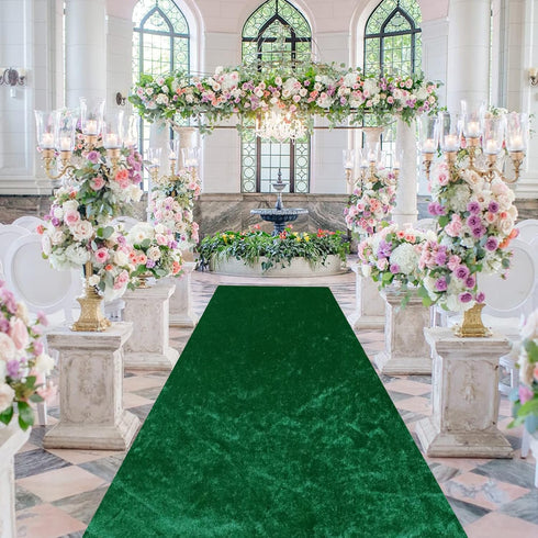 Emerald Green Wedding Aisle Runner 2FTx15FT Luxury Velvet Fabric Carpet for Party Bridal Ceremony Event Decorations