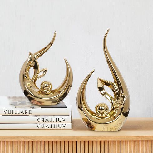 Dlfghos 2 PCS Gold Home Decor Accent Ceramic Statue Abstract Sculptures Centerpieces Mid Century Modern Decor