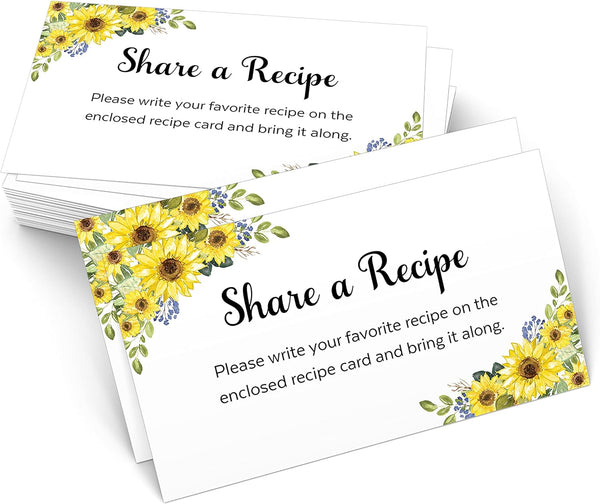 321Done Sunflower Request a Recipe Card: Set of 50, 3.5x2 White Floral Recipe Share Insert Card for Bridal Shower