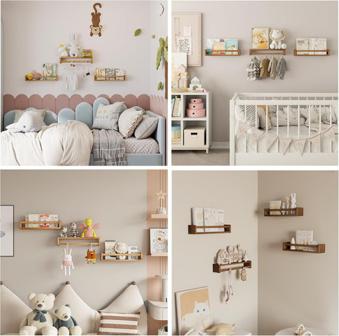 Heimlove 16 inch Set 2 Nursery Floating Shelves, Nursery Book Shelves for Wall, Bookshelf for Kids Solid Wood Mounted