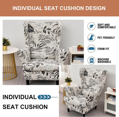 2 Eco-Ancheng Wingback Chair Slipcover Piece Slipcovers for Wingback Chairs Jacquard Wingback Chair Covers Washable