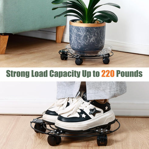 3 Packs 13.5" 5 Metal Plant Caddy with Wheels Large Wrought Iron Metal Rolling Plant Stands Heavy-duty Plant Roller Pot