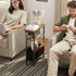 1 Creso hom Narrow Side Table with Charging Station and LED Light, End Table with Fabric Drawer, Skinny Nightstand