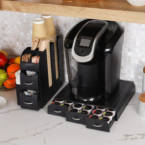 Mind Reader Coffee Pod Drawer and Cup Condiment Set, 2 Pcs., 36 Pod Capacity, Black