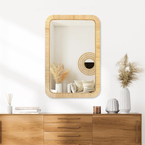 30'' 20" PERFNIQUE Rattan Mirror, x Rectangle Boho Bathroom Mirror, Decorative Wall Nursery Decor, Rustic Farmhouse