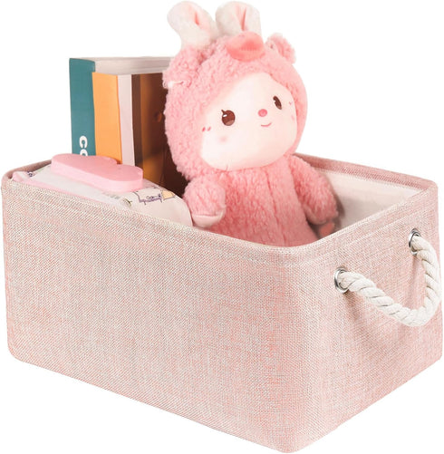Storage Bins with Sturdy Cotton Handles (1 Pack), Fabric Baskets for Organizing Office & Home (Small, Pink)