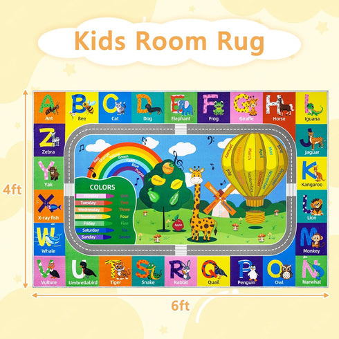 4x6 Kids Rug for Playroom, ABC Educational Carpet for Classroom,Non Slip Washable Play Mat with Alphabet Numbers
