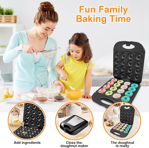 Mini Donut Maker Machine for Home, 16-Hole Electric Doughnut Maker with Non-Stick Surface, Black