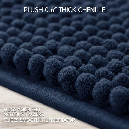 SUBRTEX Bathroom Rugs Chenille Bath Rug, Soft Shower Mat, Water Absorbent, Quick Dry, Machine Washable (Navy, 16" x 24")