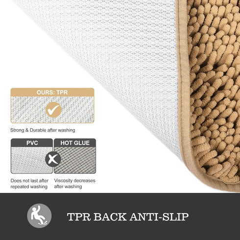 Bathroom Rugs Sets 2 Piece, Thick Chenille Bath Mats, Non-Slip, Absorbent, Washable, Beige