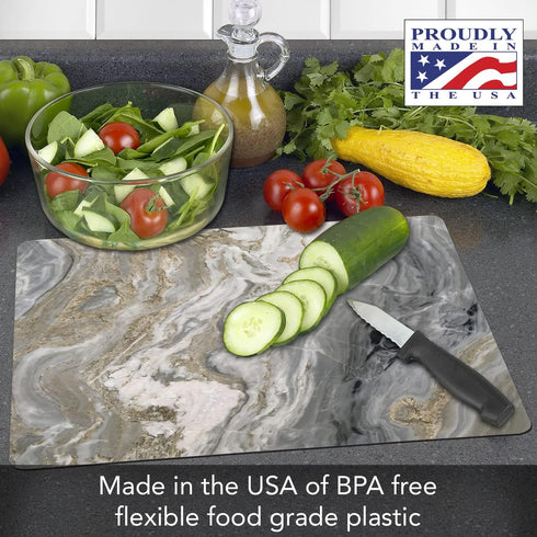 Cut N' Funnel Quartz Designer Flexible Cutting Board Mat, 15" x 11.5", Made in the USA, Easy to Clean