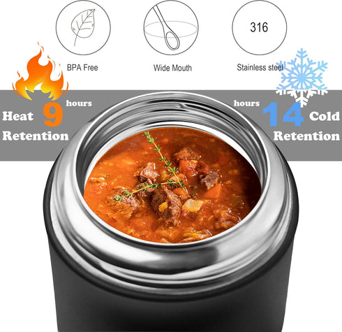 17oz Thermo for Hot Food & Drinks, Thermo Lunch Box, Vacuum Insulated Food Container with Spoon&Drawstring Bag, Soup