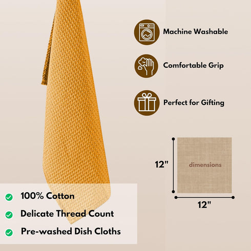 12 Pack 100% 12"x12" Native Fab Waffle Dish Cloths - Cotton, Absorbent, Quick Drying, Washable Towels for Cleaning