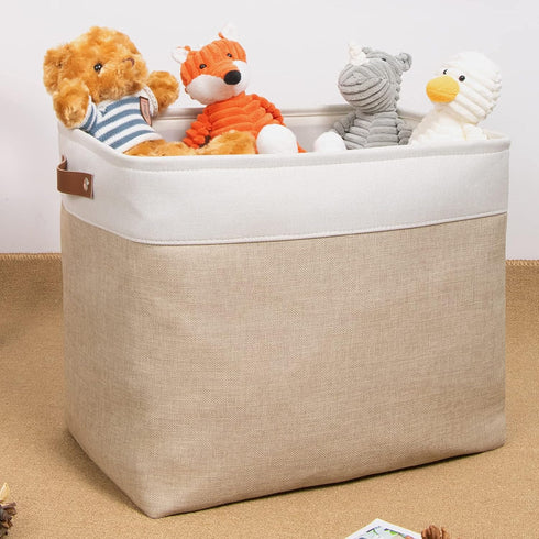 DULLEMELO Large Collapsible Storage Basket - Fabric Organizer Bin with Sturdy Leather Handles for Home Storage
