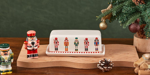 Counter, Countertop, Bico Christmas Soldier Ceramic Butter Dish with Lid, Wide Butter Keeper for Kitchen Microwave