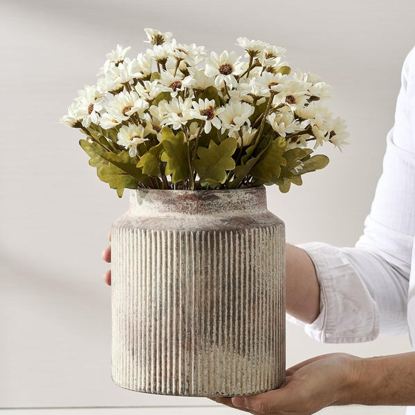 SIDUCAL Ceramic Vintage Rustic Terracotta Vase, 7.2 Inch Farmhouse Decorative Pottery Vase