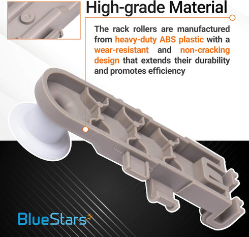 BlueStars Ultra Durable 8268743 Dishwasher Upper Rack Wheel - Compatible with Whirlpool Kenmore KitchenAid - PACK OF 4
