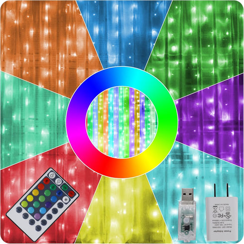 HOME LIGHTING Window Curtain String Lights, 300 LED RGB 16 Colors Changing
