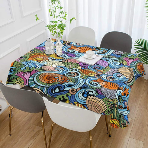 Starfish Shell Tablecloth, 54x54 Square Polyester Washable Wrinkle Free Dinner Tablecloth for Kitchen Dining Room