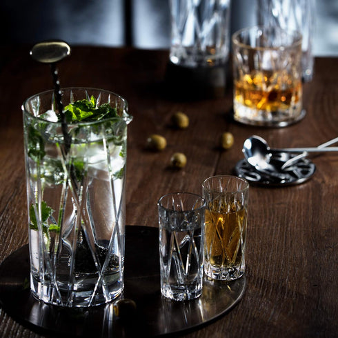Orrefors City Shot Glasses – Set of 2 with Heavy Base, 1.7 Fl. Oz., Asymmetric Design for Spirits & Shots