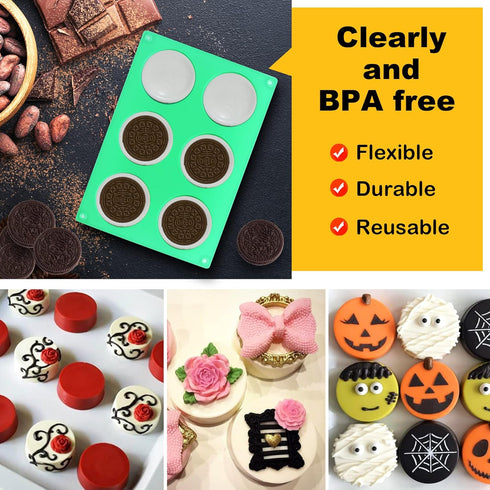 3 Pcs Oreo Cookie Chocolate Silicone Mold, 6-Cavity Round Molds for Candy, Mini Cakes, Jelly