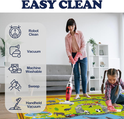 5x7ft Nayoroom Wildlife Park Play Rug - Kids Carpet with Animals Words Design, Non-Slip Faux Wool Educational Rug