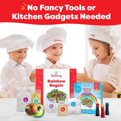 6-12+ Baketivity Rainbow Bagel Kids Baking Kit - Baking Kits for Kids with Premeasured Ingredients, Step-By-Step