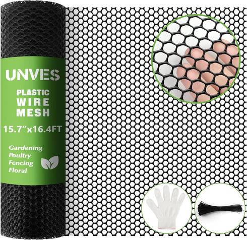 Unves Chicken Wire Plastic Mesh, 15.7IN x 16.4FT Fencing for Poultry Floral