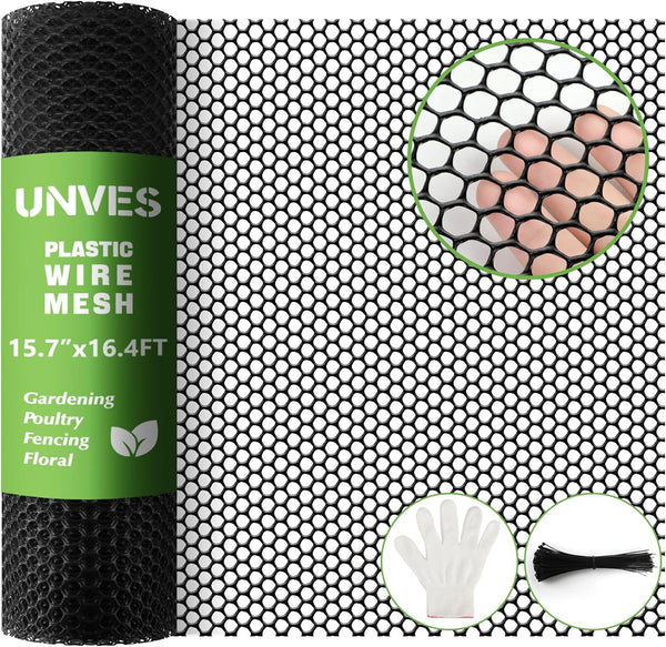 Unves Chicken Wire Plastic Mesh, 15.7IN x 16.4FT Fencing for Poultry Floral