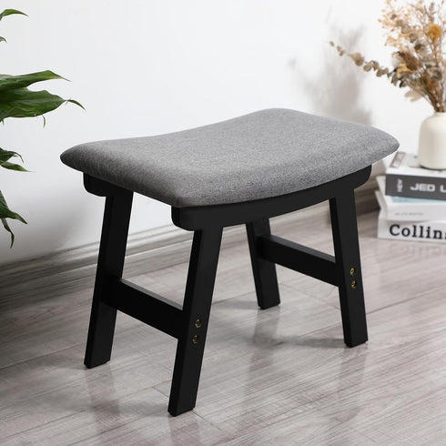 Stylish Bamboo Footrest Ottoman with Gray Cushion and Black Legs - Small Size