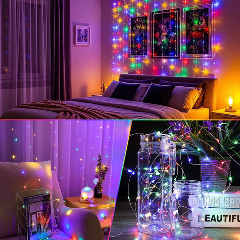 HALHSAP 33ft 100 Color Changing Fairy String Lights, LED Outdoor String Lights, Mini Battery Powered Copper Wire Starry