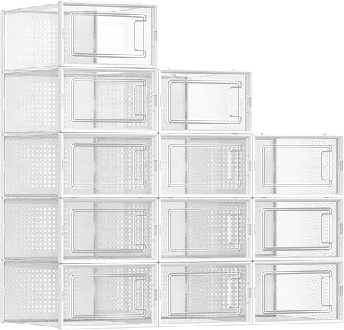 SONGMICS Shoe Boxes, Pack of 12 Shoe Storage Organizers, Stackable Clear Plastic