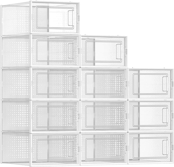 SONGMICS Shoe Boxes, Pack of 12 Shoe Storage Organizers, Stackable Clear Plastic