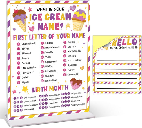 NODROY 68 Acrylic What is Your Ice Cream Name Game,30 Stickers, Ice Cream
