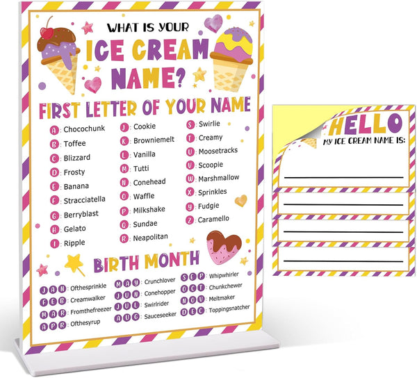 NODROY 68 Acrylic What is Your Ice Cream Name Game,30 Stickers, Ice Cream