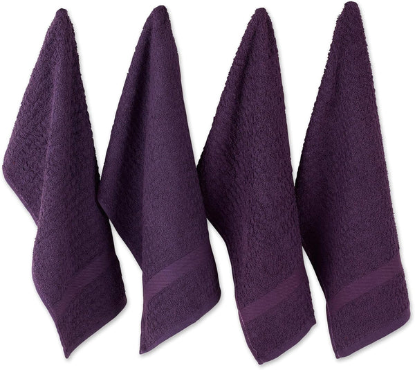 DII Basic Terry Collection Waffle Dishtowel Set, Solid Eggplant, 15x26, 4 Piece