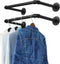 OROPY Industrial Pipe Clothes Rack, Set of 2 Heavy Duty Wall Mounted Black Iron Garment Bar