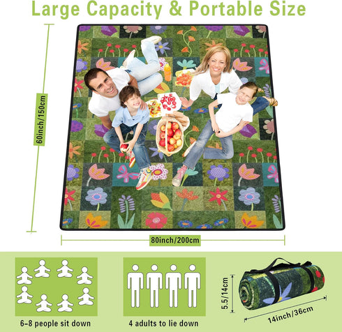 Supfitness (60 80") Sandproof,3-Layer Packable Extra Large Picnic Blankets Waterproof Foldable "x Beach Blanket