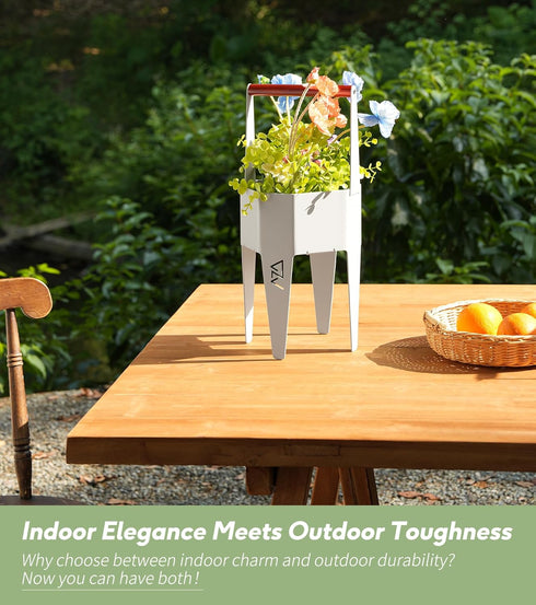 2 1 7.5'' 17.3'', Planter with Stand, Metal in Portable Planter with Grow Bags & Handle, Stable Stylish Indoor Plant