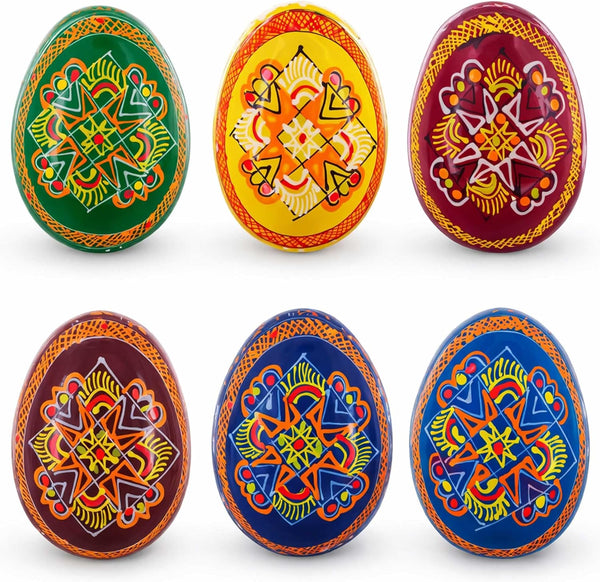 BestPysanky Set of 6 Folk Art Patterns Wooden Ukrainian Easter Eggs 2.5