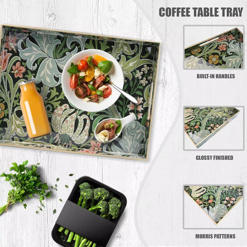 15.7x11.8 Inch Elegant Golden Lily Serving Tray with Handles - Plastic Decor