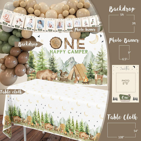 HYCSANBAO 1st One Happy Camper Birthday Decorations, Camping Birthday Party Supplies with Balloon Arch Balloon Box
